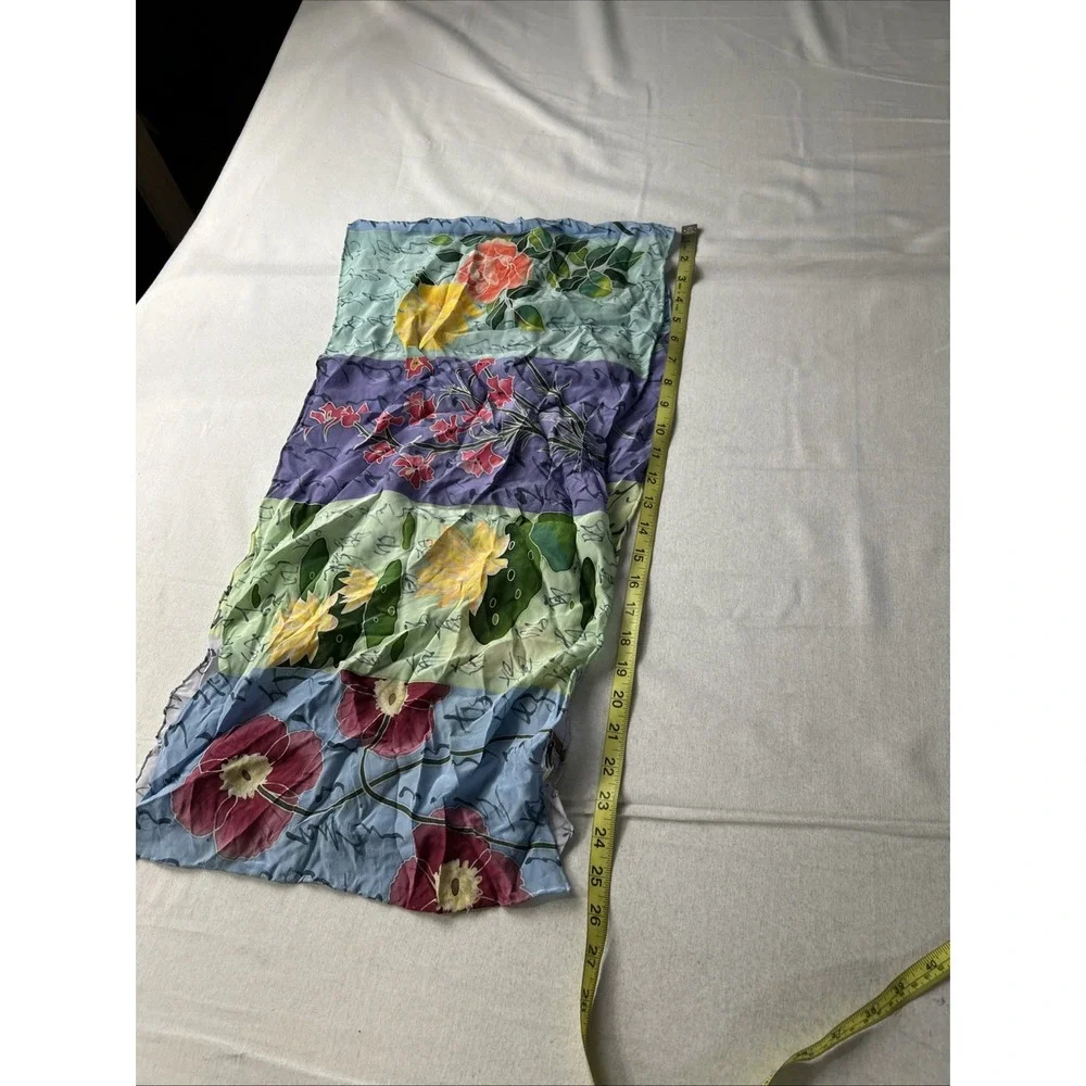 Red Fish Designs Silk Scarf Sheer One Size 100% Silk Floral